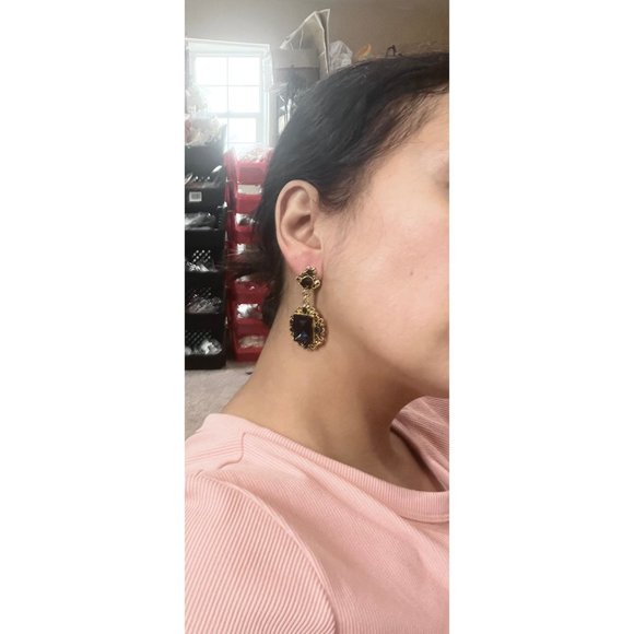 navy blue earrings gold chandelier dark blue wedding  navy crystal earrings big - Picture 3 of 7